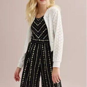 Knitworks Eyelet Zip Up Jacket Girls  Size 16 White Plus Size Front Zipper